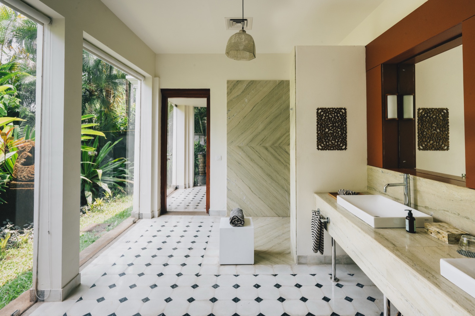 The Lakshmi bathroom with garden light