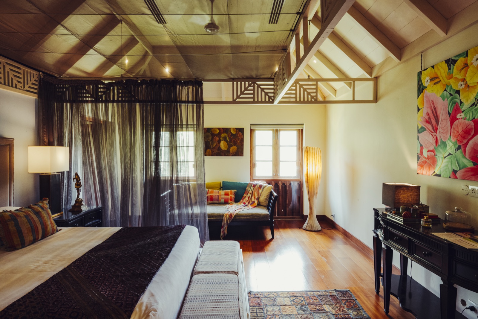 A corner of the Sita Suite with framed Kerala drawings
